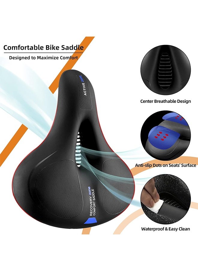 Rockbros Bike Seat Comfort Bike Saddle Mountain Bicycle Accessories For Men Women Soft Wide Bike Seat Cushion Dual Shock Absorbing With Reflective Strip  - Image 3