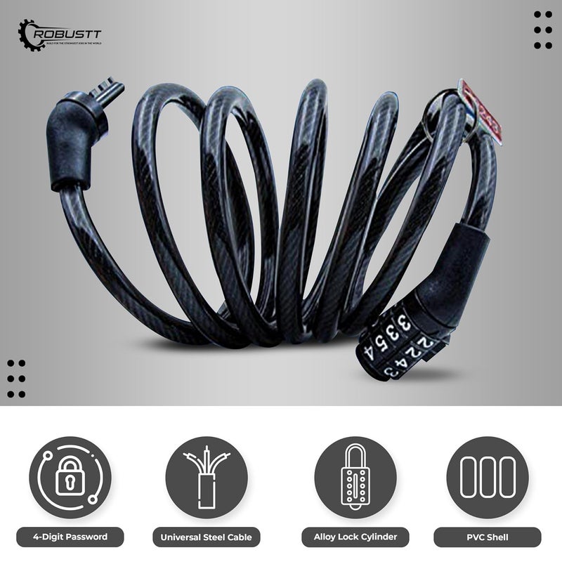 Robustt Keyless Numeric Bike Cable Lock - Pack of 10 | Preset Combination | Heavy Duty Anti-Theft Protection | Multi-Purpose Lock for Bike, Bicycle, Helmet, Luggage - Image 2