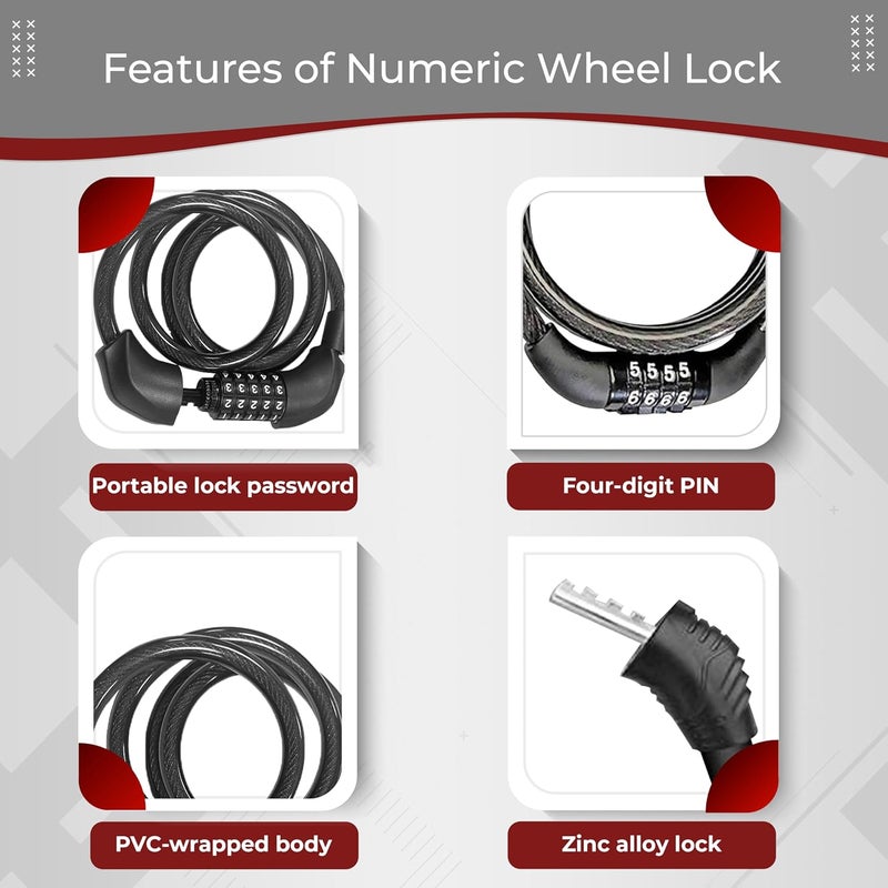 Robustt Keyless Numeric Bike Cable Lock - Pack of 10 | Preset Combination | Heavy Duty Anti-Theft Protection | Multi-Purpose Lock for Bike, Bicycle, Helmet, Luggage - Image 4