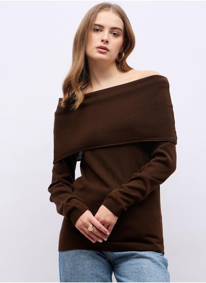 Styli - Regular Fit Off Shoulder Flat Knit Sweater - Image 1