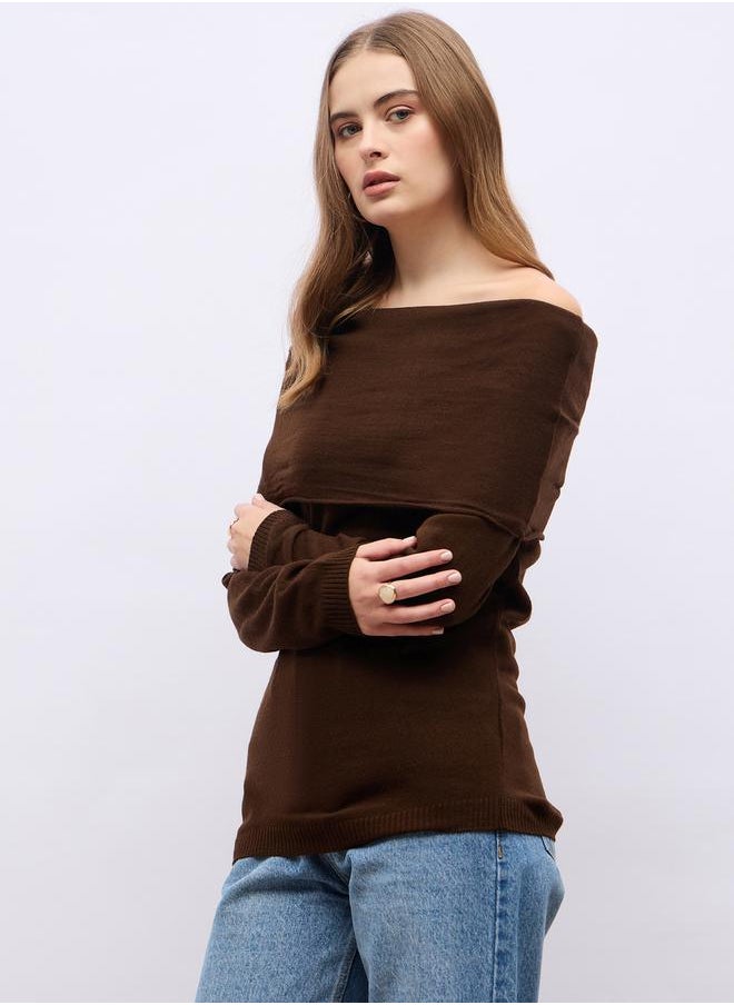 Styli - Regular Fit Off Shoulder Flat Knit Sweater - Image 1