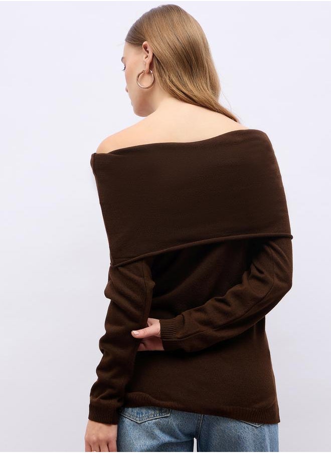Styli - Regular Fit Off Shoulder Flat Knit Sweater - Image 1