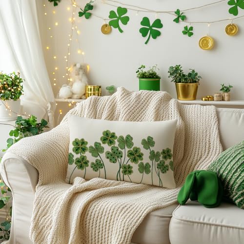 AACORS St.Patricks Day Pillow Cover 12x20 Inch Clover Decorative Pillow Case Holiday Decorations for Home Sofa Couch (Green) - Image 2