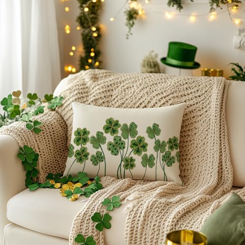 AACORS St.Patricks Day Pillow Cover 12x20 Inch Clover Decorative Pillow Case Holiday Decorations for Home Sofa Couch (Green) - Image 5