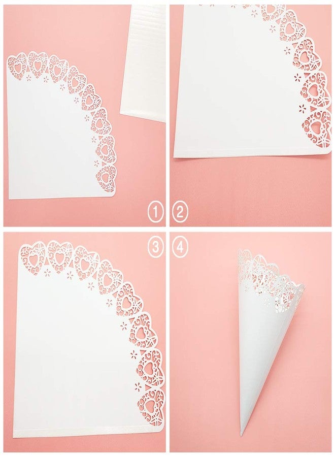 Xloey 102PCS Wedding Cones, Hollow Confetti Cones Laser Cut Hollow Heart Pattern Confetti Lace Paper Cones Bouquet Candy Gift Boxes Chocolate Bags for Party Wedding Favor White - Image 2