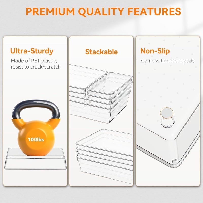 Kuber Industries 21 Pcs Set Multi-Purpose Transparent Drawer Organizers | Plastic Trays for Storage Kitchen & Aesthetic Dressing Table Organisers for Cosmetics, Makeup & Stationery | Transparent - Image 4