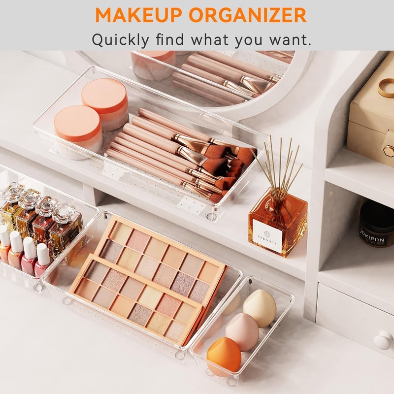 Kuber Industries 21 Pcs Set Multi-Purpose Transparent Drawer Organizers | Plastic Trays for Storage Kitchen & Aesthetic Dressing Table Organisers for Cosmetics, Makeup & Stationery | Transparent - Image 5