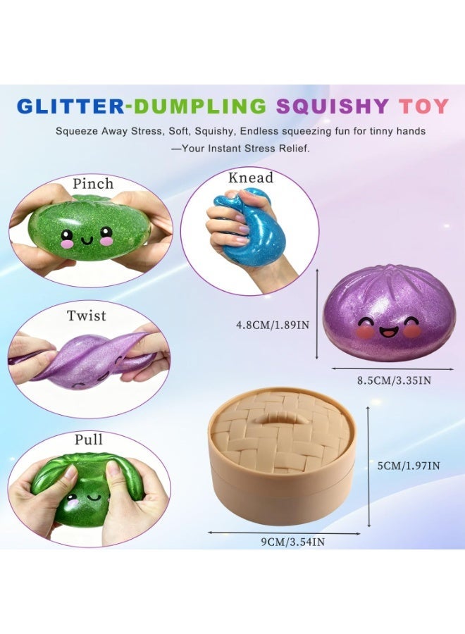 Glitter Dumpling Squishy,2026 New Shimmering Dumpling Squishy Mystery Box,Colorful Dumplings Stress Balls Fidget Sensory,Squeeze Toy for Stress Relief Stretchy Desk Toys(Glitter Purple) - Image 4