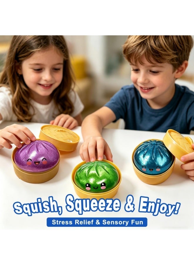 Glitter Dumpling Squishy,2026 New Shimmering Dumpling Squishy Mystery Box,Colorful Dumplings Stress Balls Fidget Sensory,Squeeze Toy for Stress Relief Stretchy Desk Toys(Glitter Purple) - Image 3