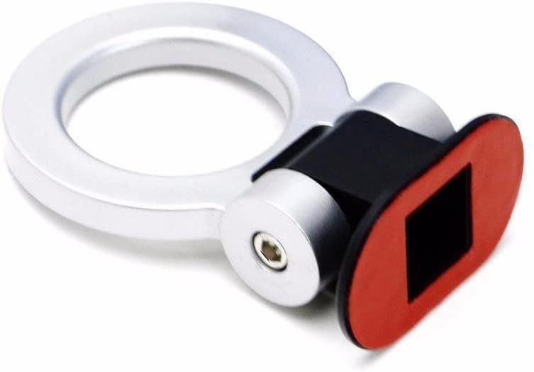 AUTO MT خطاف سحب السيارة الفضية المستديرة AUTO MT - خطاف زينة عالمي بأسلوب سباق - ملصق خطاف مقطورة - حزام سحب خلفي - خطاف سحب - حزام سحب - مصد السيارة (للزينة فقط) (خطاف وهمي فضي مستدير) - Image 3