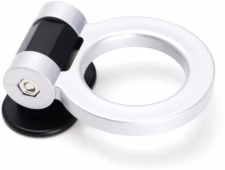 AUTO MT خطاف سحب السيارة الفضية المستديرة AUTO MT - خطاف زينة عالمي بأسلوب سباق - ملصق خطاف مقطورة - حزام سحب خلفي - خطاف سحب - حزام سحب - مصد السيارة (للزينة فقط) (خطاف وهمي فضي مستدير) - Image 2