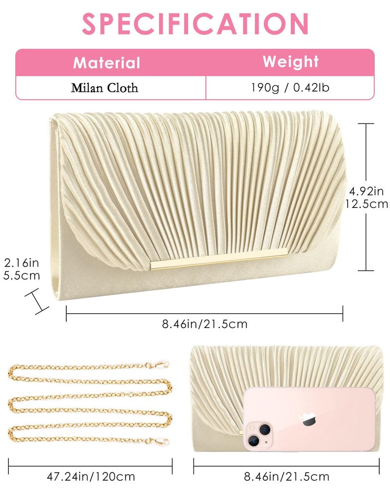 TINDTOP Clutch Purses for Women Evening Handbags for Formal Wedding Party Cocktail Prom Crossbody Shoulder Envelope Bag (Apricot) - Image 4