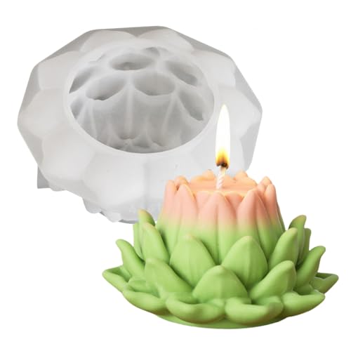 NINEXY 3D Flower Silicone Candle Molds Lotus/Rose/Iris/Camellia Flower Soap Plaster Resin Casting Mold Fondant Chocolate Cake Baking Tools (Lotus B) - Image 1