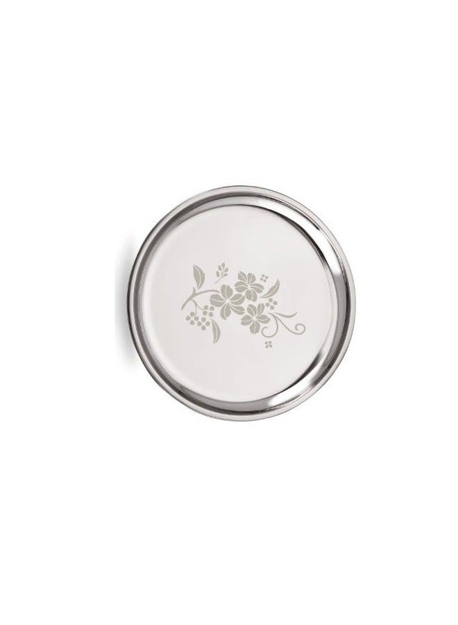 neelam Stainless Steel 12, 22 Gauge Lazer Etching Thali, Perfect for Daily Use, Special Occasions, Durable Quality Food Grade Material, Stylish Look, Ideal for Home & Restaurant, 26 cm - Image 3