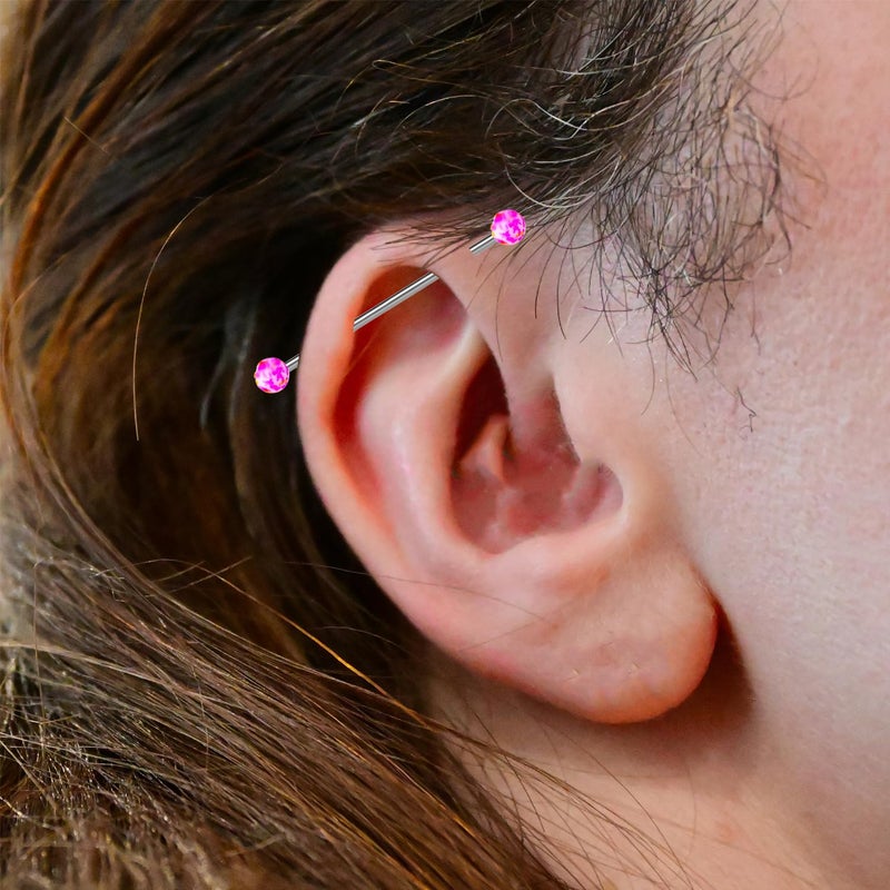 EVELICAL 10Pcs 14G Industrial Piercing Jewelry Surgical Steel Industrial Barbell Earrings for Women Helix Cartilage Piercing Earrings Pink CZ Inlaid - Image 4