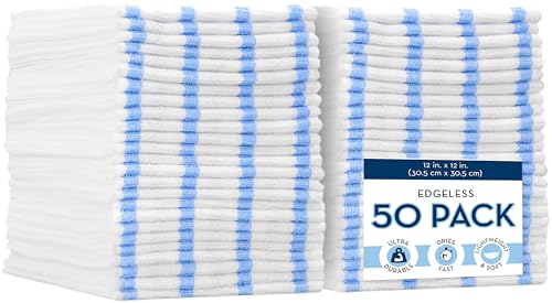VIKING Bulk Edgeless Microfiber Cleaning Cloths, White and Blue Stripe, 50 Pack - Image 1