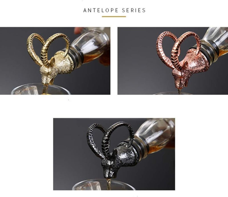 woobles Wine Opener Vintage Metal Wine Bottle Champagne Pourer Stopper Antelope Head Shaped Wine Caps Sealers Preservers Saver Wine Bottle Seal Plug for Wedding Bar Party () Wine Stopper Silver - Image 1