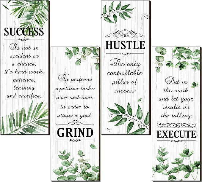 Al Raied ARS® 4 Pcs Motivational Office Wall Decor Boho Wall Art Inspirational Hanging Wooden Plaques - Image 1