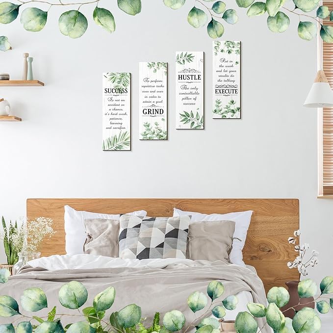 Al Raied ARS® 4 Pcs Motivational Office Wall Decor Boho Wall Art Inspirational Hanging Wooden Plaques - Image 2