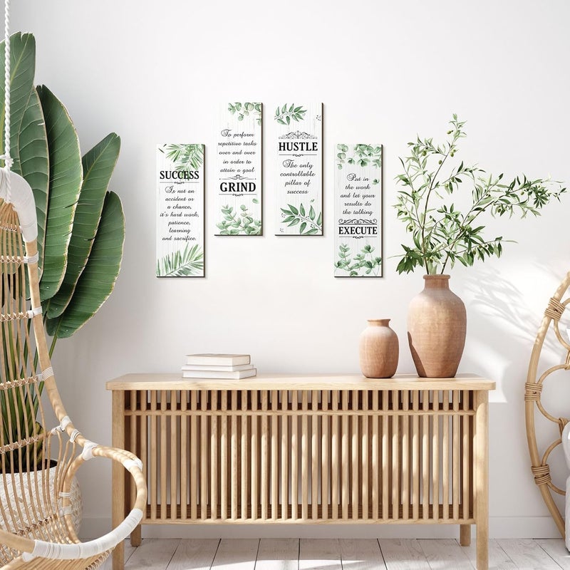 Al Raied ARS® 4 Pcs Motivational Office Wall Decor Boho Wall Art Inspirational Hanging Wooden Plaques - Image 3