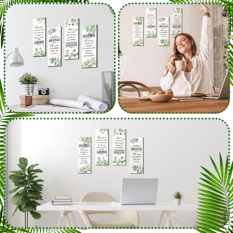 Al Raied ARS® 4 Pcs Motivational Office Wall Decor Boho Wall Art Inspirational Hanging Wooden Plaques - Image 5