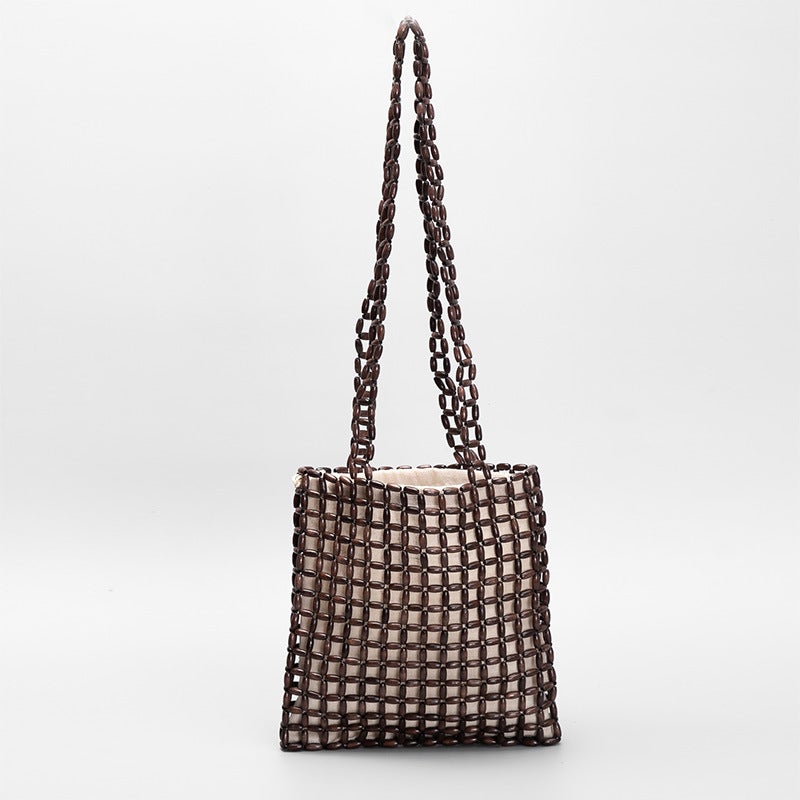 Handmade Wooden Bead Woven Bag for Women Coffee