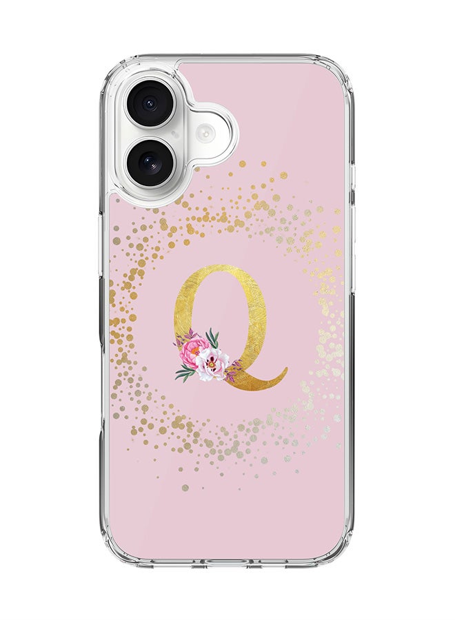Stylizedd Classic Clear MagSafe Case for iPhone 17 , Hybrid Soft Case Flexible Edges Anti Drop TPU PC Gel Thin Transparent Cover [ Designed for iPhone 17 ] - Custom Monogram Initial Letter Floral Pattern Alphabet - Q  (Pink )
