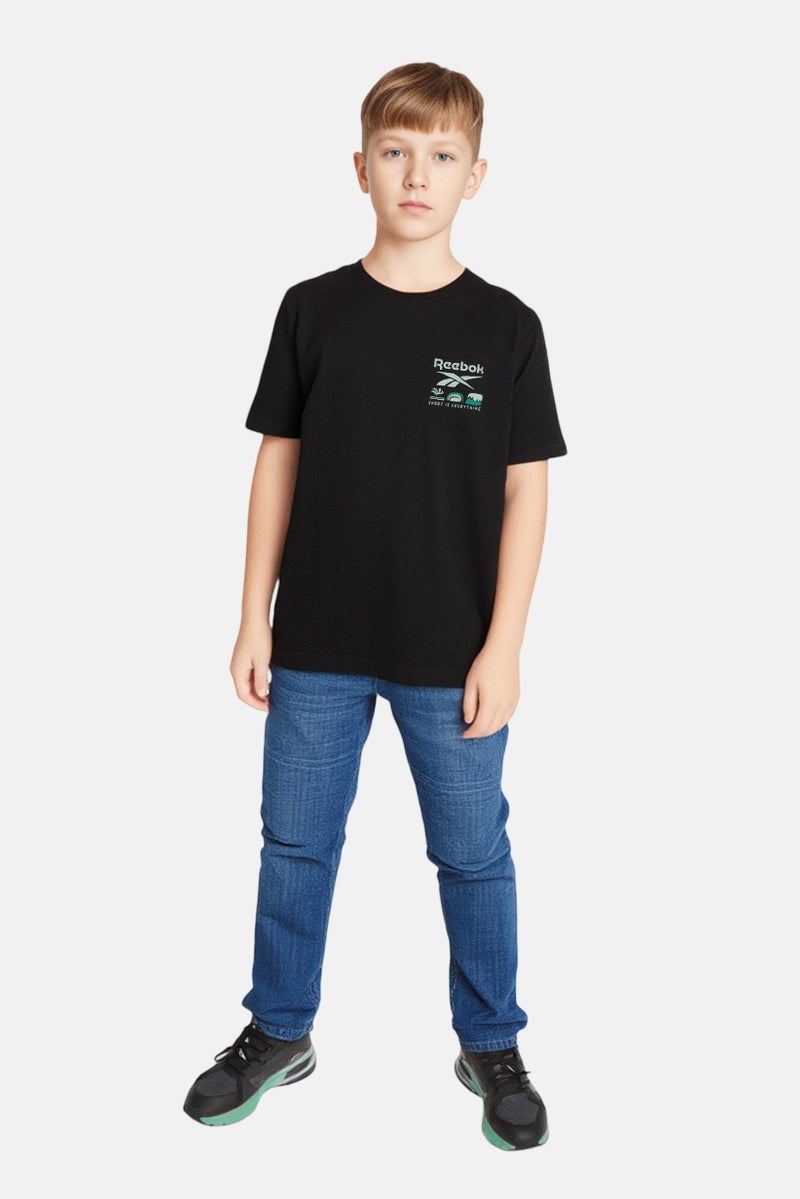 Reebok Kids Boy Graphic Print Short Sleeve Outdoor T-Shirt, Washed Black - Image 1