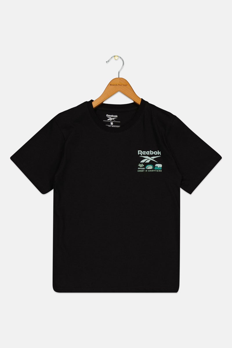Reebok Kids Boy Graphic Print Short Sleeve Outdoor T-Shirt, Washed Black - Image 2