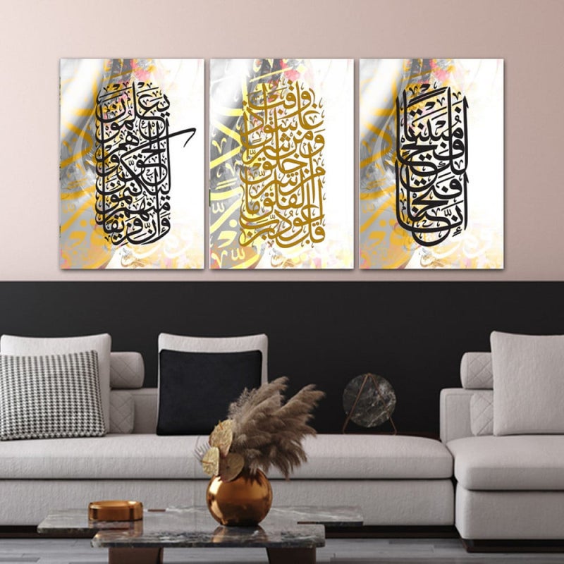 Marktna Three canvas panels with an Islamic design and a hollow frame, measuring (90×40), three pieces - Image 1