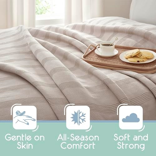 Vellux 100% Cotton Twin Blanket - Soft Breathable Knit Blanket for Bed Couch - Lightweight All Season Machine Washable - Oeko-Tex Certified Hotel Quality - 66x90 – Mink - Image 3
