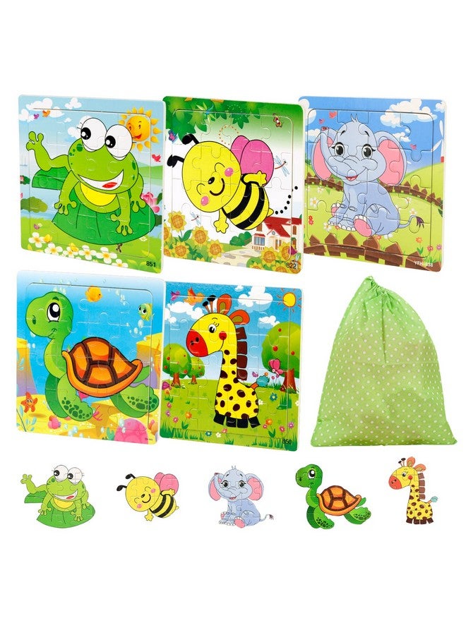 سيلايف ألعاب ألغاز للأطفال من عمر 2 إلى 4 سنوات، ألغاز تعليمية خشبية للحيوانات، عبوة من 6 قطع للفيل والضفدع والسلحفاة والزرافة والنحلة، مجموعة من 16 قطعة ألغاز تعليمية للأطفال المصابين بالتوحد - Image 1