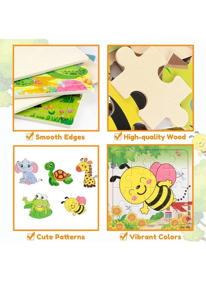 سيلايف ألعاب ألغاز للأطفال من عمر 2 إلى 4 سنوات، ألغاز تعليمية خشبية للحيوانات، عبوة من 6 قطع للفيل والضفدع والسلحفاة والزرافة والنحلة، مجموعة من 16 قطعة ألغاز تعليمية للأطفال المصابين بالتوحد - Image 4