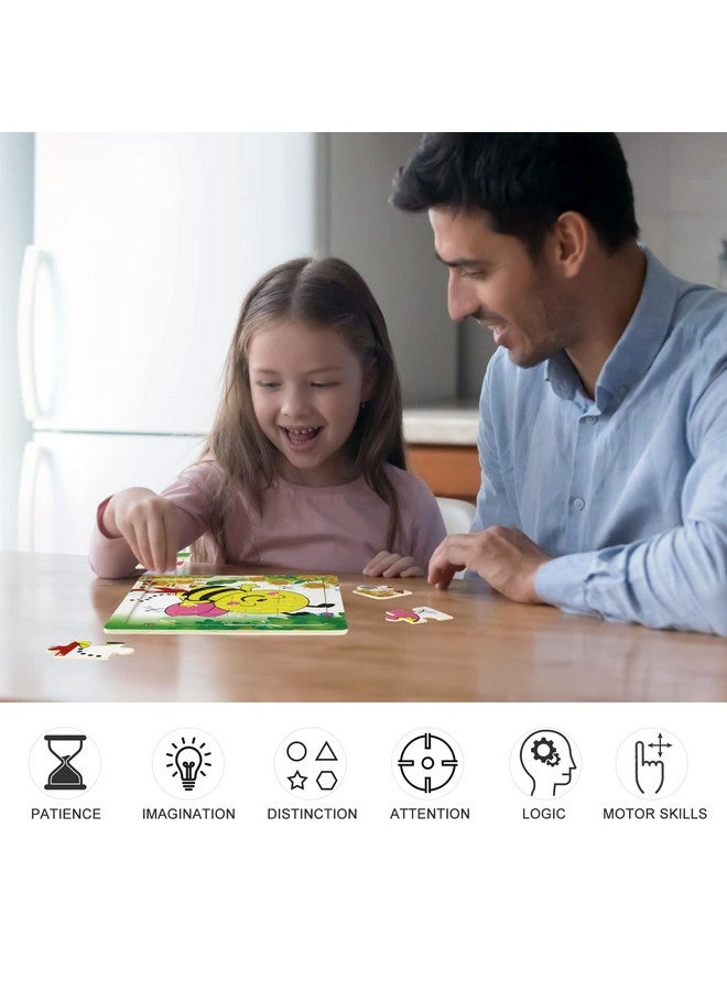 سيلايف ألعاب ألغاز للأطفال من عمر 2 إلى 4 سنوات، ألغاز تعليمية خشبية للحيوانات، عبوة من 6 قطع للفيل والضفدع والسلحفاة والزرافة والنحلة، مجموعة من 16 قطعة ألغاز تعليمية للأطفال المصابين بالتوحد - Image 2