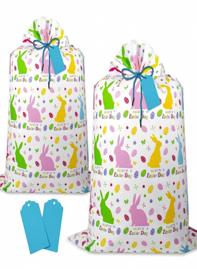 Childom 2 Pcs Large Easter Gift Bags,Easter Decorations 37" x 57" Large Gift Bags with Tags Ropes,Bunny Egg Bag for Giant Gifts Bulk Gifts,Plastic Extra Gift Bag for Birthday,Holiday,Party Supplies - Image 1
