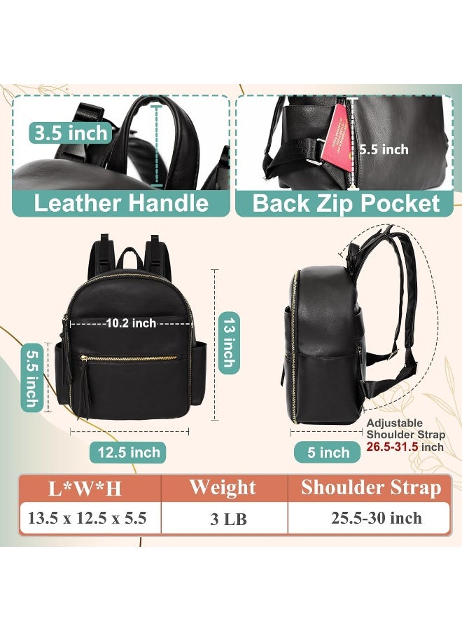 MOMINSIDE حقيبة ظهر ميني مومينسايد لحفاضات الأطفال صغيرة مع 11 جيب، حقيبة سفر جلدية للأطفال، منظم لحفاضات، 2 جيب معزول، أحزمة عربة، سجل هدايا الأطفال، أسود - Image 4