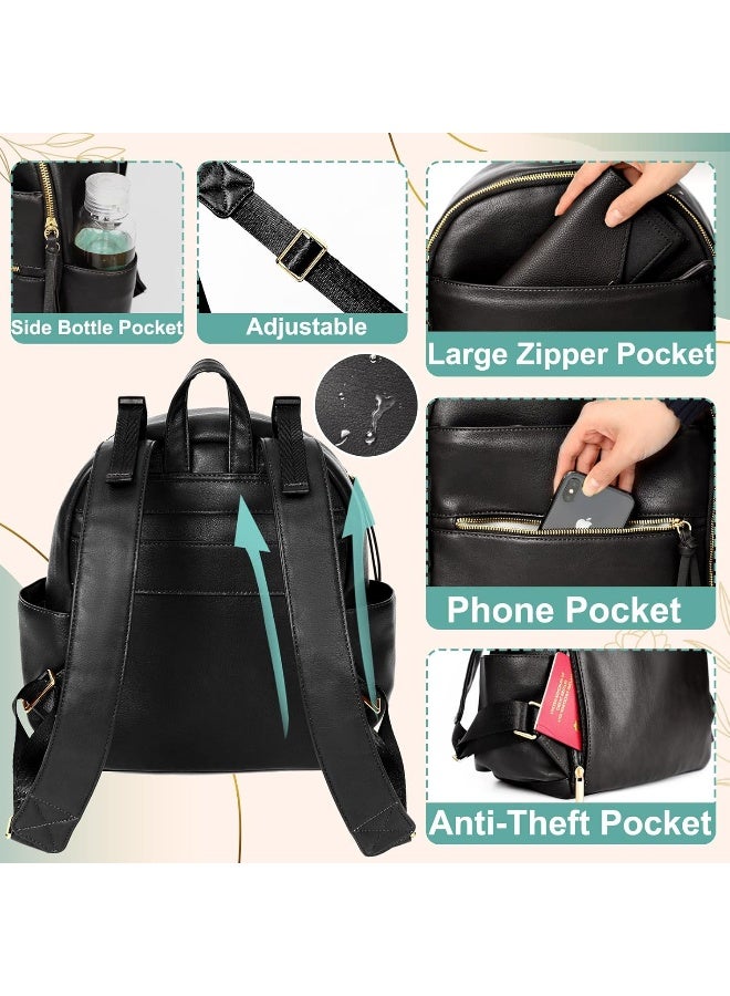 MOMINSIDE حقيبة ظهر ميني مومينسايد لحفاضات الأطفال صغيرة مع 11 جيب، حقيبة سفر جلدية للأطفال، منظم لحفاضات، 2 جيب معزول، أحزمة عربة، سجل هدايا الأطفال، أسود - Image 5