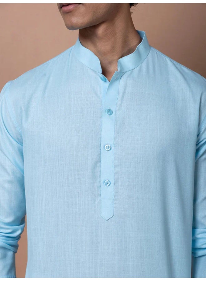 Devoiler Mens Blue Plain Cotton Kurta Set - Image 4