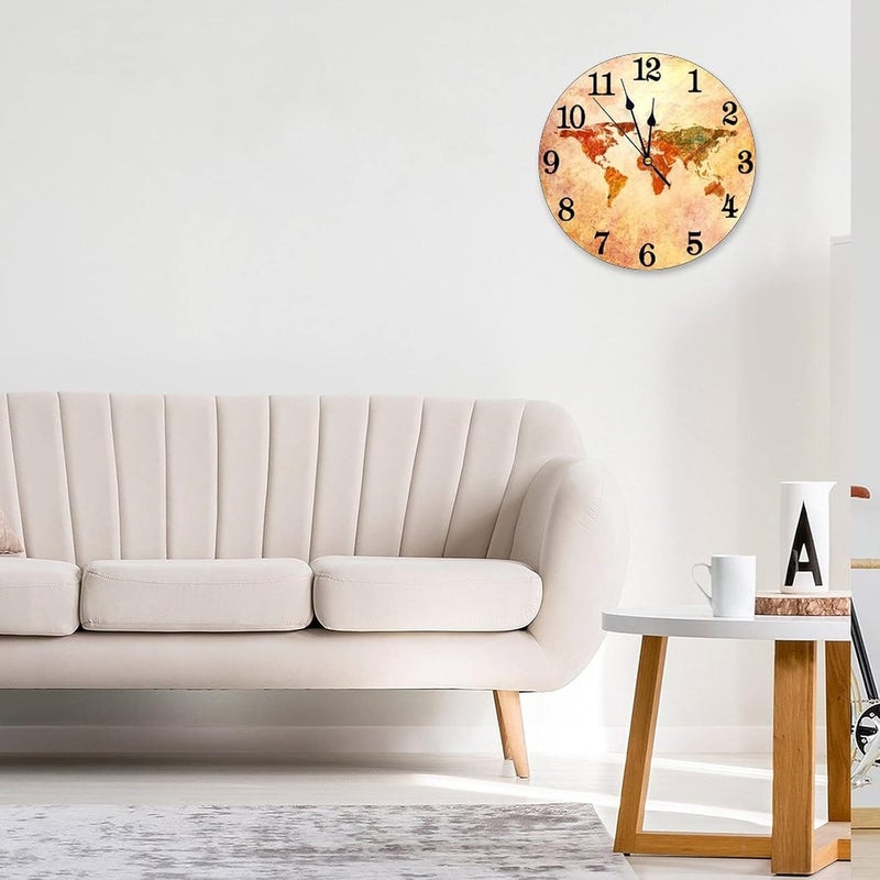 Abucaky World Map Wall Clock Battery Operated Silent Round Clock Retro Wall Decor for Home, Office, School 9.8 Inch - Image 3