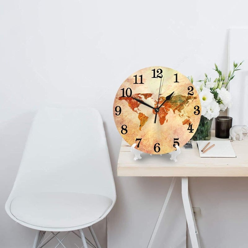 Abucaky World Map Wall Clock Battery Operated Silent Round Clock Retro Wall Decor for Home, Office, School 9.8 Inch - Image 2