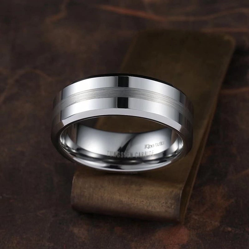King Will 8mm Silver Tungsten Carbide Ring for Men Wedding Band Matte Brushed Polish Finish - Image 3