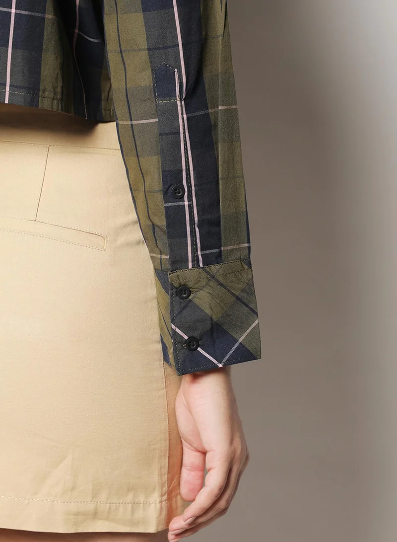 Pinacolada Women's Olive Green & Navy Blue Tartan Plaid Crop Shirt Women's Olive Green & Navy Blue Tartan Plaid Crop Shirt for Women | Best Price UAE