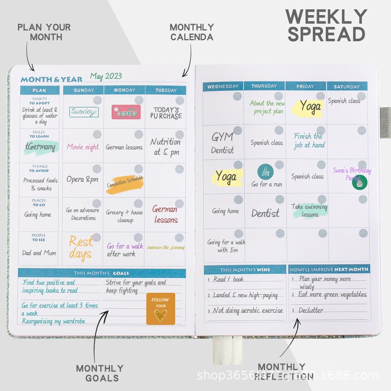 A5 Week Plan This Dot Matrix Square Self-Discipline Strap Notebook No Date Plan This Efficiency Manual - Image 5