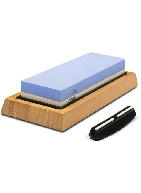 Whetstone Knife Sharpening Stone Kit, Double Sided Whetstone Knife Sharpener 1000/6000 Grit, Professional Honing Sharpening Stone Set with Slip-Resistant Bamboo Base and Angle Guide