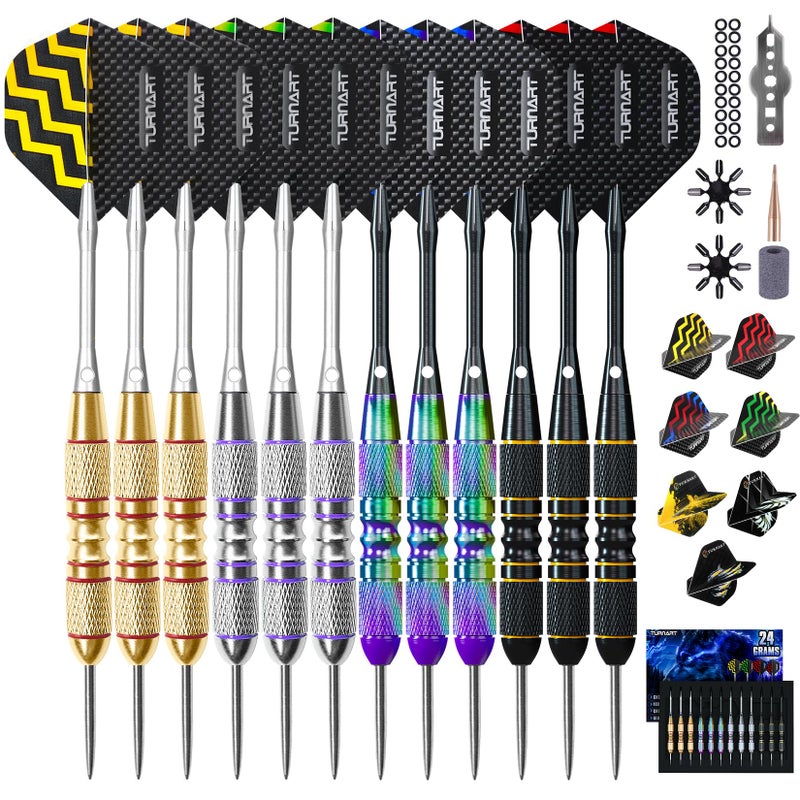 Turnart Darts Metal Tip Set - Steel Tip Darts Darts Set Professional Metal Darts 12 pcs 22/24 Grams Pro Dart Set with Stylish Case Aluminum Shafts Extra 9 Flights - Image 1