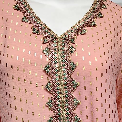 FPOVFPO Womens Muslim Abaya Dress One-Piece V Neck Bronzing Dress Islamic Full Length Kaftan Daily Casual Dress Pink - Image 5