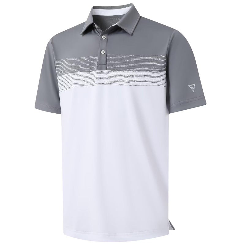M MAELREG Golf Polo Shirts for Men Regular Fit Short Sleeve Lightweight Chest Print Business Casual Collared Shirt A- White - Image 1