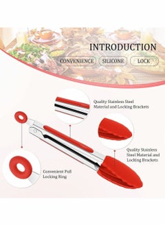 Y&D 7 Inch Silicone Tongs, Mini Kitchen Tongs With Tips Small Serving Stainless Steel Cooking For Salad, Grilling, Frying And (Black, Red, Blue, Orange, Green, 5 PCS)  - Image 2