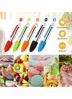 Y&D 7 Inch Silicone Tongs, Mini Kitchen Tongs With Tips Small Serving Stainless Steel Cooking For Salad, Grilling, Frying And (Black, Red, Blue, Orange, Green, 5 PCS)  - Image 5