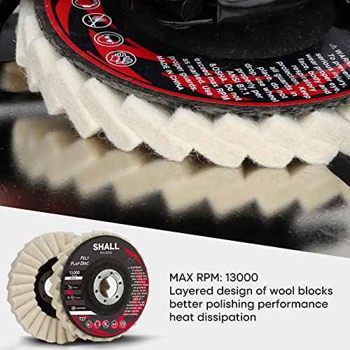 SHALL 6-Pack Felt Flap Disc Abrasives 4-1/2" x 7/8" Arbor, Wool Polishing Buffing Wheel Pad for Angle Grinder - Image 4